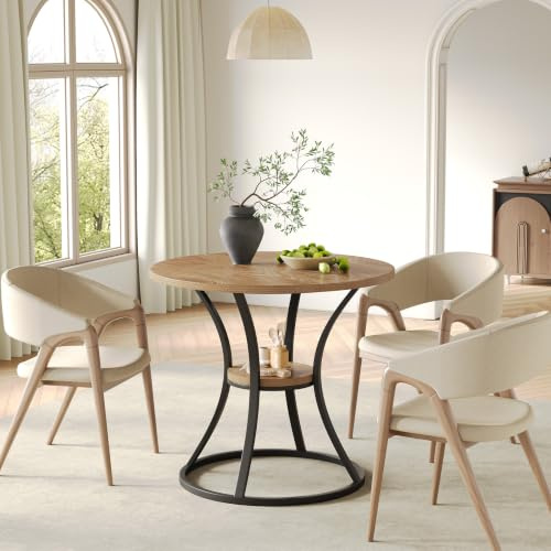 Tribesigns Runder Esstisch, Küchentisch für Esszimmer Wohnzimmer, 80 cm Esszimmertische für 2-4 Personen, Kleine Esstisch mit mit Stauraum und Metallfuß, Hellbraun (nur Tisch)