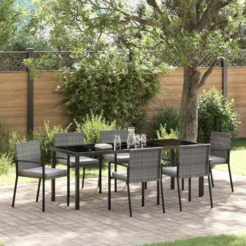 Ziaphsol Garten Essgruppe 6 Stück Grau Pulverbeschichteter Stahl Outdoor Möbel Set mit Tisch und Stühlen für Terrasse Balkon Garten Lounge Esszimmer
