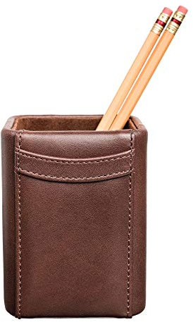 Dacasso Leather Pencil Cup - Luxury Cup Storage for Pens, Pencils, & Office Accessories - Elegant Pen Organizer & Executive Desk Decor - (Chocolate Brown)