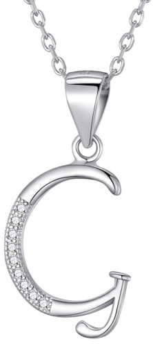 Morella collar de mujer con colgante letra G de 925 plata rodiada con piedras de circonita para damas 45cm color blanco