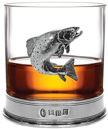 English Pewter Company Whisky Rum Glass Tumbler with Pewter Trout Badge [TUM09]