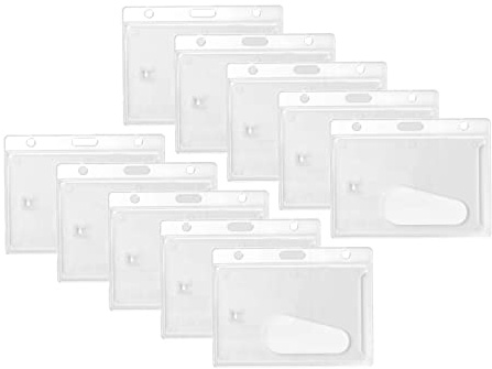 Karteo Kartenhalter mit Daumenausschub [10 Stück] Ausweishülle transparent horizontal Ausweishalter Schutzhüllen Hartplastik für Ausweise Namensschilder Werksausweise Karten