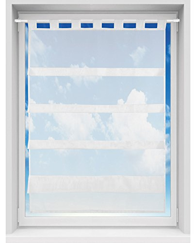 Bestgoodies Bistrogardine in transparent mit Raffoptik, einfarbige und lichtdurchlässige Voile-Scheibengardine mit Schlaufe, in vielen Größen verfügbar (80 x 110 cm/weiß - schneeweiß)