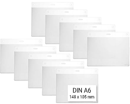 Karteo Kartenhüllen A6 Format [10 Stück] Vinyl Ausweishüllen 148 x 105 mm horizontal transparent als Ausweishalter Kartenhalter für Ausweise