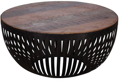 Wohnling Couchtisch 70x33x70 cm Holz/Metall Wohnzimmertisch Industrial, Clubtisch Tisch Wohnzimmer, Sofatisch mit Metallgestell, Loungetisch massiv, Design Stubentisch rund