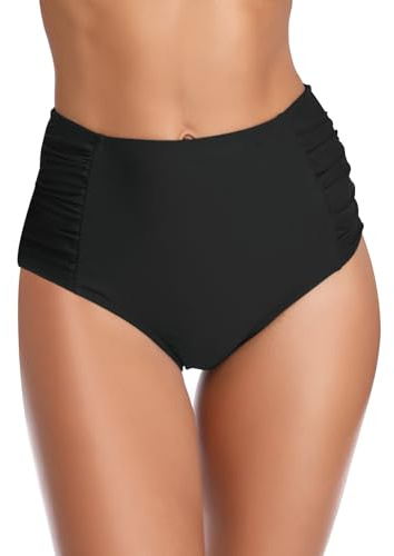 SHEKINI Damen Badeshorts Badeanzug Retro Bauchweg High Waist Schwarz Bikinihose Abdominal Kontrolle Ruched Klassische Badehose Große Größe