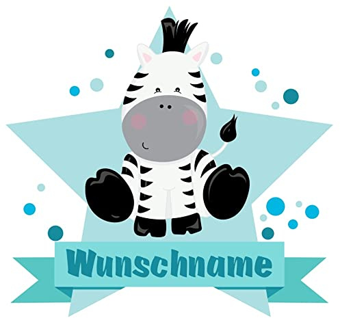 Samunshi® Zebra Wandtattoo Türschild mit Name personalisierbar Kinderzimmer Türaufkleber Baby Wandaufkleber - 40x35cm mehrfarbig