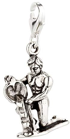 7K Sternzeichen Wassermann Charm Anhänger aus 925 Sterling Silber (22x10mm)
