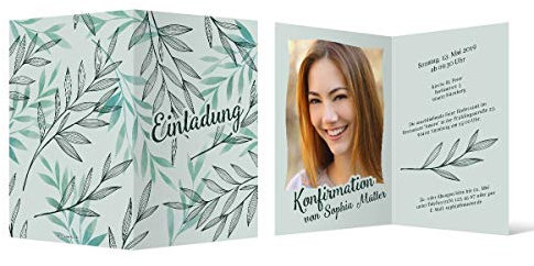 10 x Konfirmation Einladungskarten individuell mit Foto und Text DIN A6 Klappkarte - Vegetation