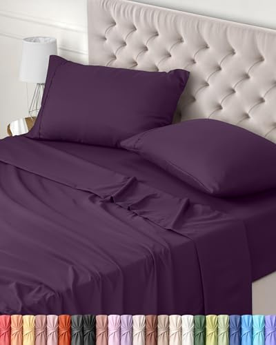 Utopia Bedding 4-Delat Sänglakanset 180x200 - Enkel Skötsel Mjukt Borstat Mikrofibertyg - Platt Lakan, Dra-på-lakan Med 2 Örngott 50x75, Lila