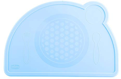 Chicco Tovaglietta Silicone, Protegge e Aiuta a Ridurre Lo Sporco, Facile daPulire, Pieghevole e Pratico, Forma Delle Posate, 18 Mesi+, Blu