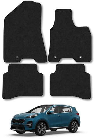 Kia Sportage (2016-2021) [Press Stud] Car Mats Accessories Tailored Fit Carpet Floor Mats Non Slip Black Trim Full Coverage Compatible Accessory Front Rear Set Anti Slip Granulated Backing Clips