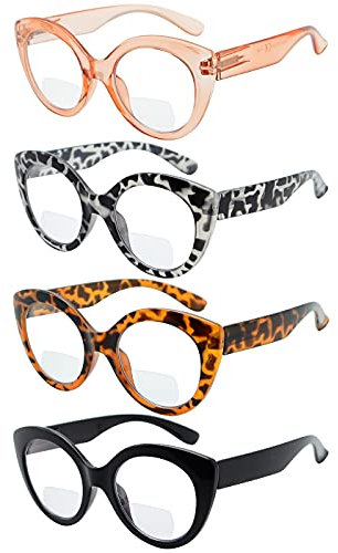 Eyekepper 4er Pack Bifokale Lesebrille - Übergroße Gleitsichtbrille Runde Mode Brille für Damen