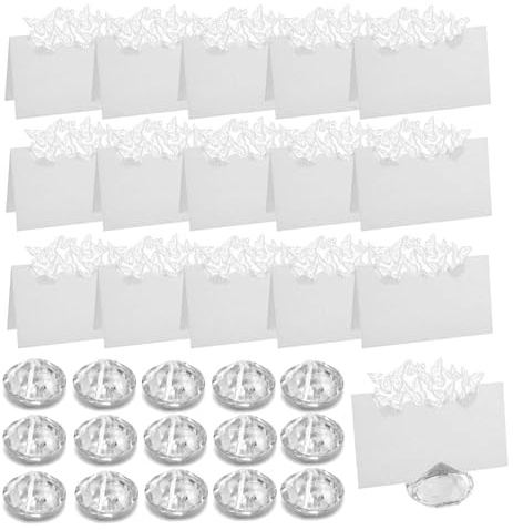 Dzsomt Kartenhalter Sitzplatz 15 Stück Diamant Tischkartenhalter mit 15 Stk Schmetterling Tischkärtchen Diamant Tischkartenhalter Menükartenhalter für Hochzeit Tischdeko für Hochzeit Geburtstag