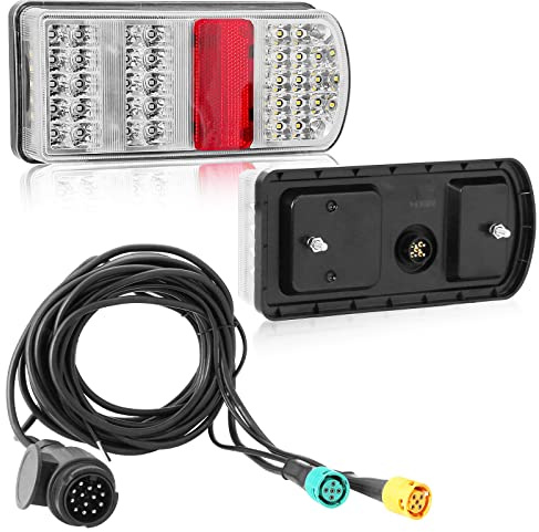 DARKGUARD Rückleuchten Anhänger Satz Led 12v,Rücklicht Heckleuchten Anhänger Led Verkabelt mit 13 poligem Stecker - 5,2m Kabel- 2x 5poliger Bajonettverbindung E4 Prüfzeichen 7Funktion Wasserdicht