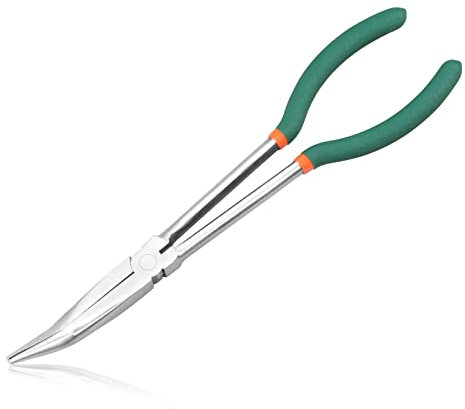 LEONTOOL 27,9 cm gebogene Spitzzange 30 Grad lange Reichweite Zange mit gezackten Zähnen gerade extra lang für schwer zugängliche enge Räume und begrenzte Freiräume