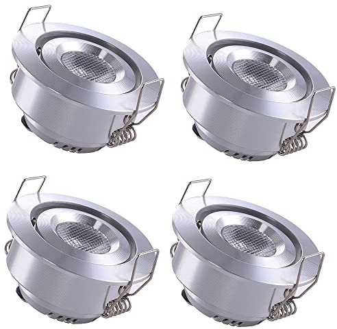 Yodave 4 Stück Klein Einbaustrahler Mini Spot Rund Set Deckenspot Verstellbarem Lichtwinkel mit Trafo (Silber, 3 Wattage)