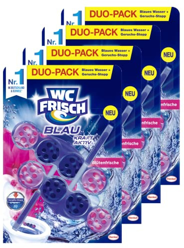 WC FRISCH Kraft Aktiv Blauspüler Blüten-Frische (4x 2 Stück), WC Reiniger mit innovativer Geruchs-Stopp-Formel, Duftsteine für extra Frische und eine sichtbare Reinigung