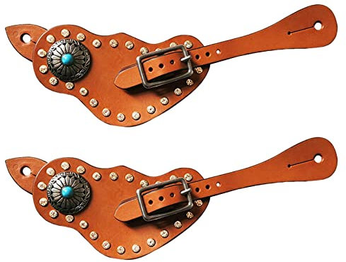 Amagogo Sporenriemen, 2 Stück, mit Schnalle, Schutzausrüstung, handgefertigt, Sportzubehör, langlebig, 2 Stück für, Reiten, Cowboy, Damen, Brown
