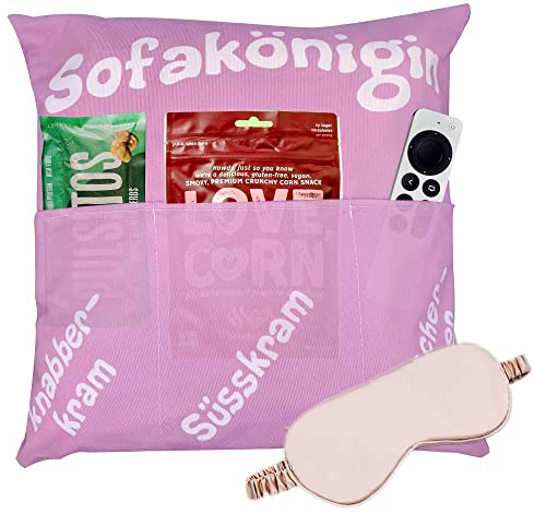 Kissenbezug mit 3 Taschen zum selber Befüllen tolles Geschenk für EIN gelungenen Sofaabend Filmabend Kissenhülle mit Schlafmaske Geschenk Kissenbezug für Frau zum Geburtstag Ｍuttertag Valentinstag