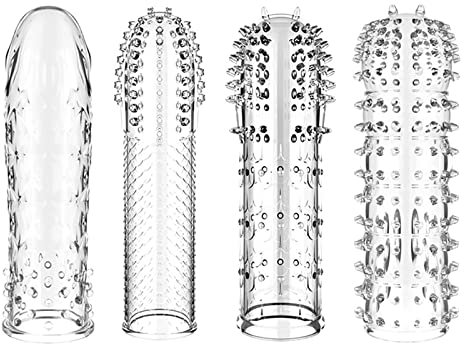 BDSMAGE 4 in 1 Transparente Penishülle, Penismanschetten mit dichte Beule,Penis Extender Sexspielzeug Penis Sleeve zur Erektionssteigerung verzögerte Ejakulation für Männer