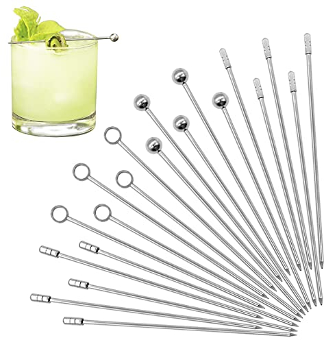 XIACIBDUS Cocktailspieße aus Edelstahl, Martini-Spieße, Oliven-Getränkespieße, 4 Stile, wiederverwendbare Essstäbchen für Sandwiches, Grill-Snacks, Vorspeisen, Urlaubsparty-Events, 20 Stück