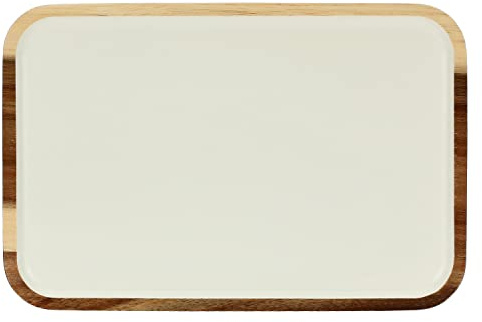 LA PORCELLANA BIANCA PB LA Porcelana Bandeja Rectangular 30,5 x 20,3 x 1,9 cm Libeccio, Madera, Color Blanco
