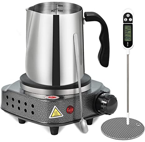 SAEUYVB Candle Making Kit,Candle Making Supplies,Candle Making Kit with Hot Plate,Candle Making Supplies for Beginners with Pouring Pot, Wax Melter Hot Plate,Thermometer and More