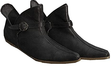 Stivali medievali da uomo - Scarpe singole piatte in pelle PU con fibbia regolabile per cintura - Stivaletti Renaissance Larp Boots Retro in pelle per uomo e donna (41)