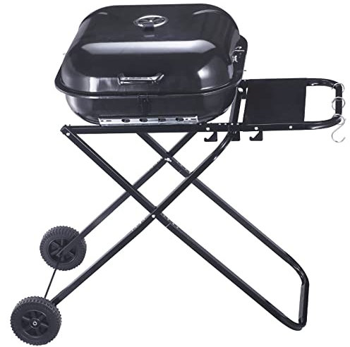 JOSBY Parrilla de carbón portátil, Parrilla de Barbacoa Plegable Resistente con Ruedas y Tapa esmaltada, Parrillas de Cocina al Aire Libre y ahumadores para Barbacoa, Camping, Patio, Picnic