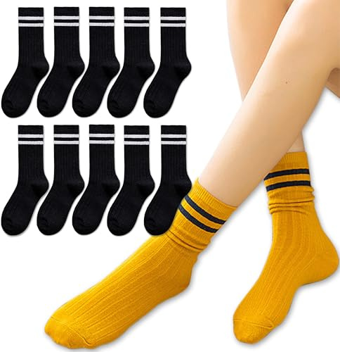 Chaussettes pour Femmes Coton Rayures et Motifs avec Douces Tennis Chaussettes de Sport pour Quotidien Porter Décontracté Yoga École Gym (EU 35-40) Lot de 10