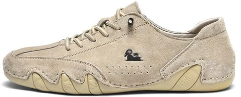 Slip On Loafers För Män Andningsbara Läderskor Mode Lace Up Boat Shoes Casual Flat Lightweight Sneakers Med Gummisulor Khaki 43 EU