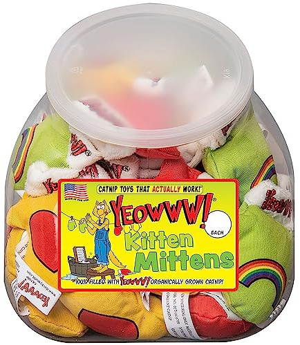 Yeowww! Jug of 30 Kitten Mittens, Catnip Toys for Cats 30PC, Organic Catnip, Multi Colour Cat Toys