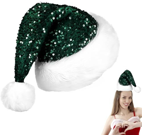 POPOYU Weihnachten Pailletten Weihnachtsmann Hut, funkelnde Weihnachten Pailletten Hut für Erwachsene, Luxus Weihnachtsmann Hut&Weihnachtsmann Hut&Weihnachtsmann Kostüm Kostüm Accessoire