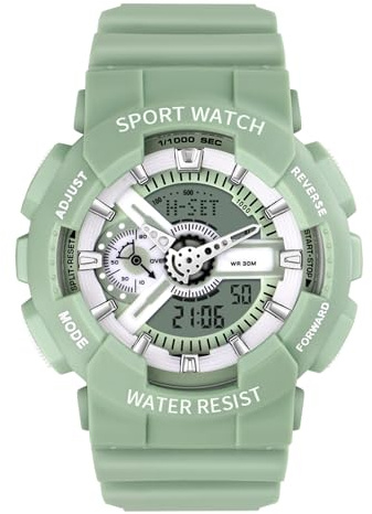 rorios Paar Elektronische Uhren Multifunktional Militär Armbanduhr Herren Damen Uhr Digital Analog Quarz Uhr Dual Display Harz Armband für Mädchen Jungen Grün A