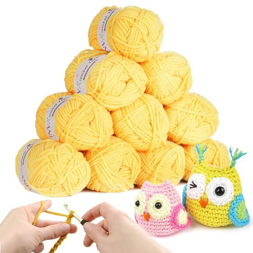 YINVA Häkelgarn 10Pcs x 25g Acryl Wolle Zum Häkeln Creme Wolle Zum Stricken Häkelwolle für Anfänger Crochet Yarn für Häkeln Stricken und Handwerk-Gelber Mais
