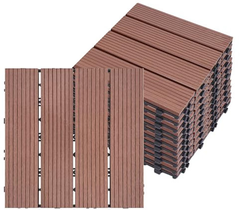LILIIN 11 Stück Balkon Bodenbelag WPC Terrassenfliesen Holzoptik mit klicksystem, 30x30cm Filterbares Wasser Premium Fliese Terrassendielen für Garten Balkon Terrasse (Bräunliches Rot)