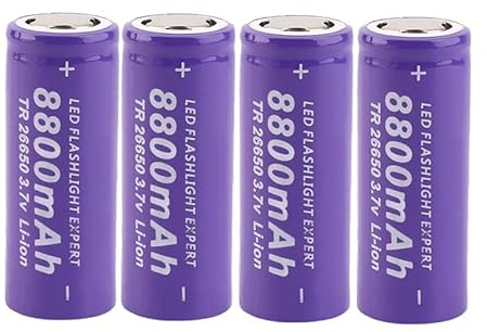 26650 Pilas Recargables, 3.7V 8800mAh 26650 Baterías 26650 de Litio Batería Gran Capacidad Flat Top Li-Ion Bateria para Linternas LED, Linterna Frontal, Dispositivos Electrónicos