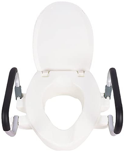 Erhöhter Toilettensitz, für runde Toiletten, erhöhter Toilettensitz mit Deckel, mit abnehmbaren, gepolsterten Haltegriffen und Verriegelung, für ältere Menschen, Behinderte und eingeschränkte Mobili