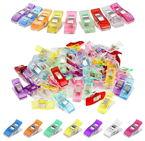 50 Pcs Sewing Quilting Crafting Clips Plastic Fabric Clip Wonder Fabric No Pins Binding Quilting Crafting Assorted Colors Clips Fabric bias Binding Tape for Sewing, Quilting, Crafting and Knitting