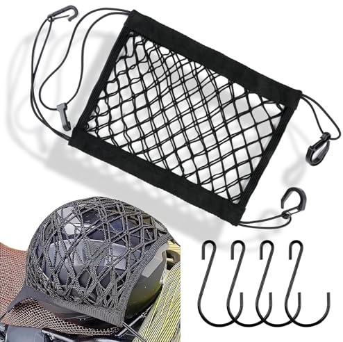 Rete bagagli per moto con 4 ganci, 25 x 30 cm, rete per bagagli per bicicletta, piccola rete per casco e moto, con ganci per bicicletta, moto, ecc
