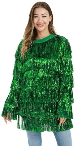 Ful jultröja, unisex, rolig huvtröja med julmönster, med tomtenissar, ren och julgran, festlig jultröja, Grön, L