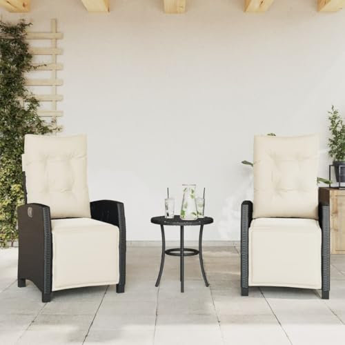Homgoday Gartensessel mit Fußteil 2 STK. Gartenstuhl Garten Liegestuhl Verstellbar Rückenlehne Relaxsessel Rattansessel Rattanstühle Balkonstühle Gartenmöbel Schwarz Poly Rattan