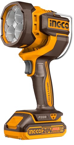 INGCO Torcia senza fili agli ioni di litio da 20 V (solo corpo), 2000 lm, 3 modalità di impostazione, testa regolabile, design vivavoce, lampada da lavoro portatile CWLI2088