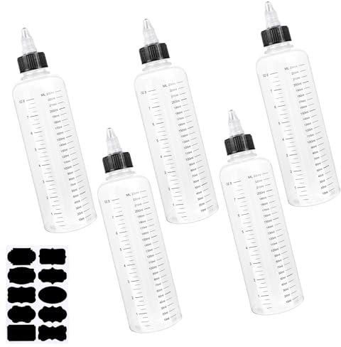 5 Piezas Botella Exprimible de 250 ml Botella de Plástico con graduación Botellas Dispensadoras de Exprimir para Glaseado Salsas Condimentos