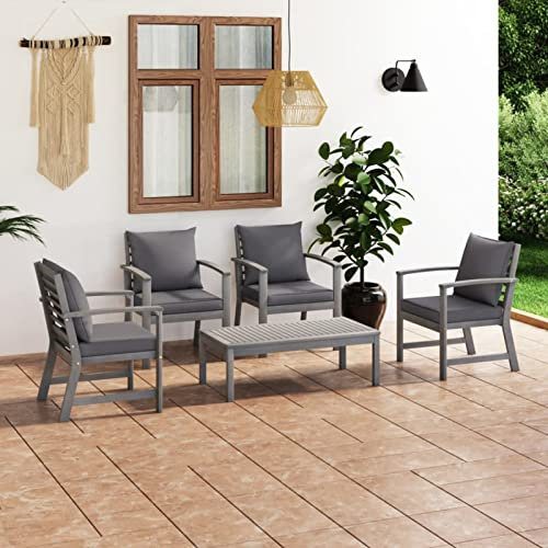 Sufrk 5-TLG. Garten-Lounge-Set mit Auflagen Massivholz Akazie Grau Sofa-Set FüR DraußEn Balcony Furniture Loungesofa
