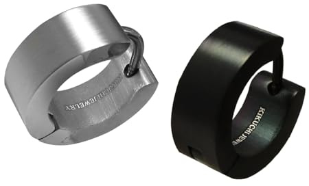 Kikuchi Ohrringe Titan Stäbchen Edelstahl Creolen Kantig Matt Silber + Schwarz Herr Ø 12-18 mm nach Wahl (5 mm/Ø 13 mm)