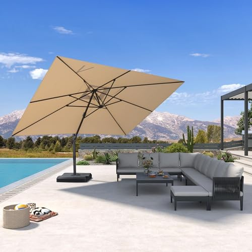 PURPLE LEAF Parasol Déporté 3 x 4 m Rectangulaire Anti-UV et Vent, Beige