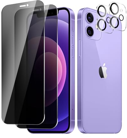 BIESHKJ 2 Stück Sichtschutzfolie für iPhone 12 Mini, Anti-Spy Panzer Schutz Glas + Kameraschutz, HD-Hartglasfolie, 9H-Härte, Kratzfest, Blasenfrei