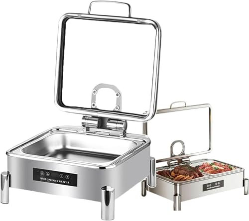AFLEPCBRQ Chafing Dish Buffet Warmer Electric Stainless Steel Buffet Heater with Transparent Lid Top for Wedding Or Catering Event, Temperature Range: 30-90°C - Single Grid/Double Grid,1-grid